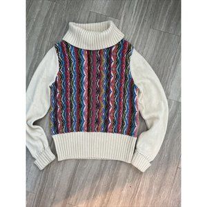 Vintage Liz Claiborne Sweater Medium Turtleneck Cream Multi Color Design Y2K